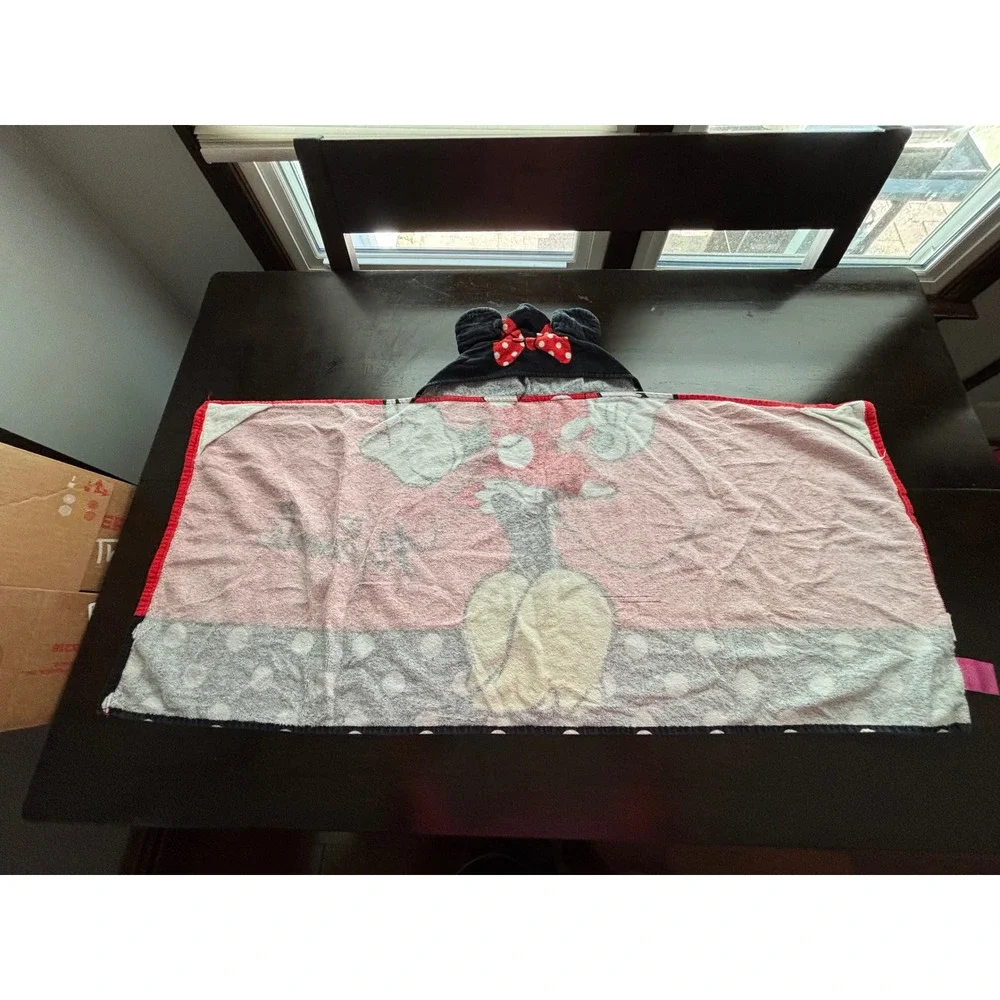Disney Minnie Mouse Kids Hooded Towel Wrap Red Black Polka Dot 22 x 51 Cotton